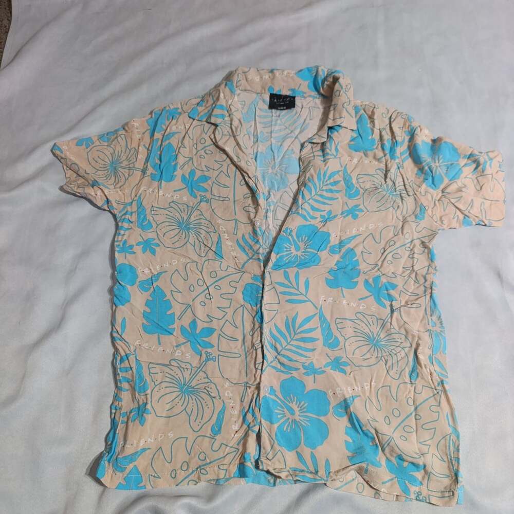 Friends TV Show Tropical Hawaiian Button Down Shirt Size L